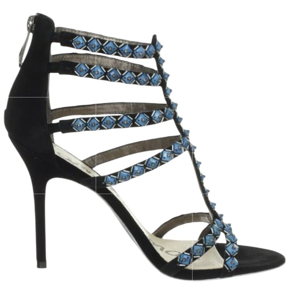 Sam Edelman Studded Gladiator Black Turquoise Strappy Sandals Heels Size 8.5 - Picture 14 of 15